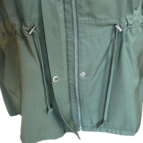 Elizabeth and James Utility Olive Green Cinch Waist Collar Windbreaker Jacket-M - Picture 7 of 14
